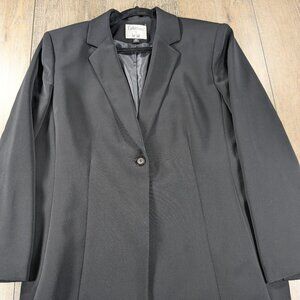 Le Suit Blazer Jacket Womens 16 Petite Black Long Sleeve One Button Office Prepp